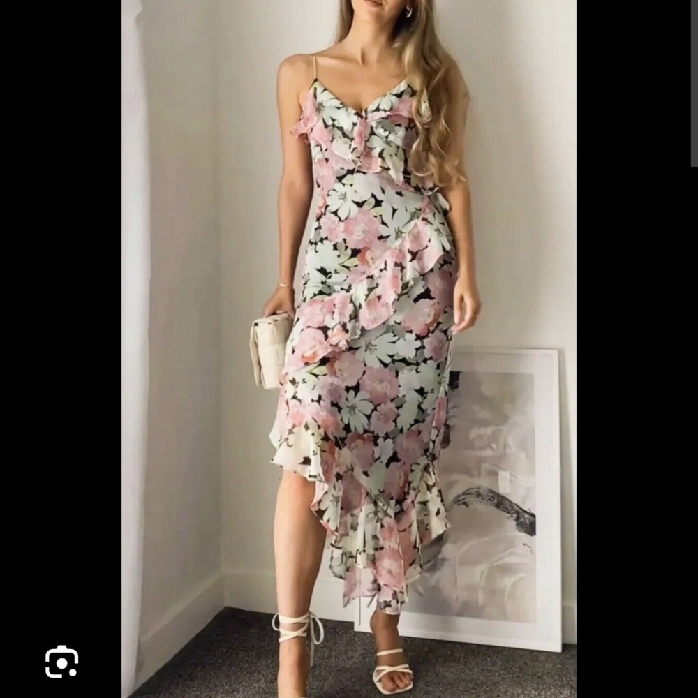 ZARA Floral Chiffon Asymmetrical RUFFLED DRESS 2588741